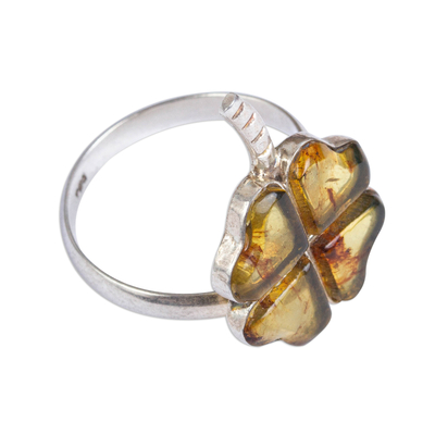 Amber Four-Leaf Clover Cocktail Ring from Mexico