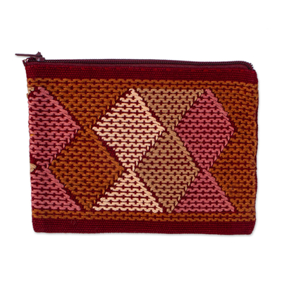 Handwoven Beige and Brown Cotton Coin Purse from Mexico