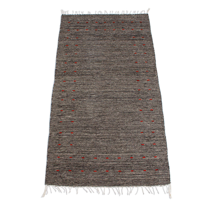 Handwoven Zapotec Grey Wool Rug with Russet Accents (2.5x5)