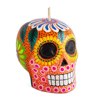 Hand Painted Mexican Day of the Dead Skull Candle