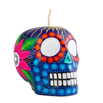 Hand Painted Mexican Day of the Dead Purple Skull Candle