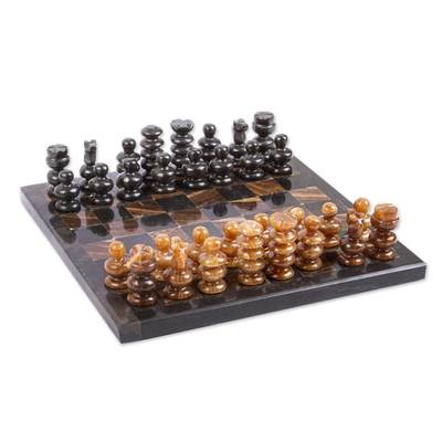 Onyx and Marble Mini Chess Set Handcrafted in Mexico