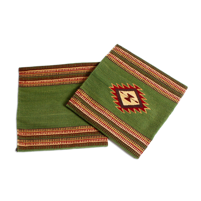 Avocado Green Star Motif Wool Cushion Covers (Pair)