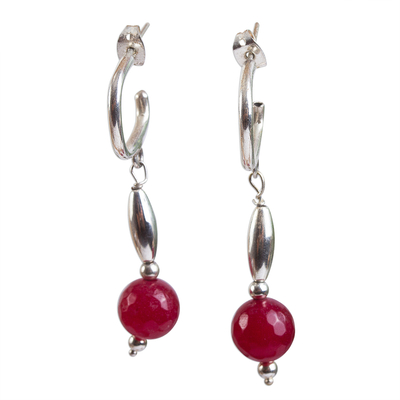 Modern Red Agate and Sterling Silver Half Hoop Earrings
