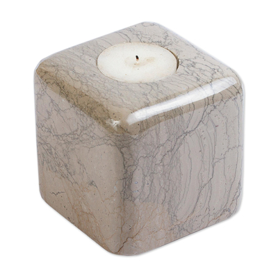 Taupe Marble Cube Tealight Candle Holder