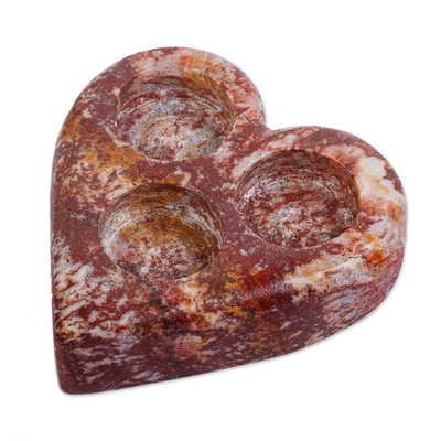 Russet Natural Marble Heart Shaped Tealight Holder