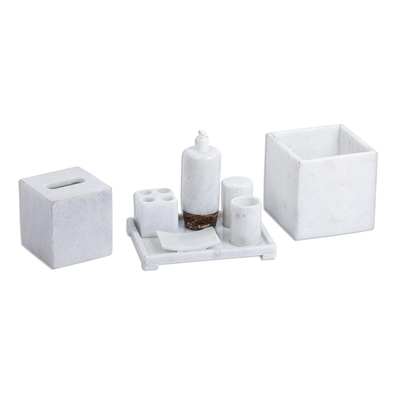 Natural White Marble and Onyx Bath Set (8 Pieces)