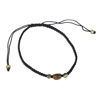 Black Macrame Cord Bracelet with Amber Pendant