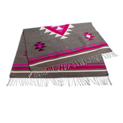 Magenta and Grey Wool Area Rug from Mexico (4x6.5)
