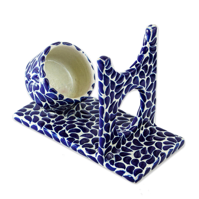 Hand Crafted Talavera Style Blue and White Bottle Holder