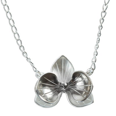 Orchid-Themed Polished Handcrafted Silver Jewelry Set