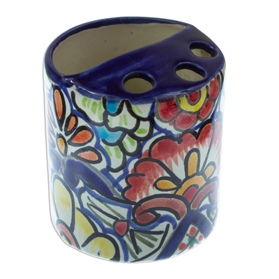 Artisan Crafted Multicolored Ceramic Toothbrush Holder