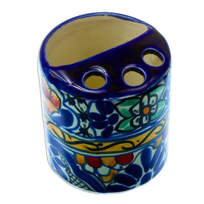 Colorful Ceramic Talavera-Style Toothbrush Holder