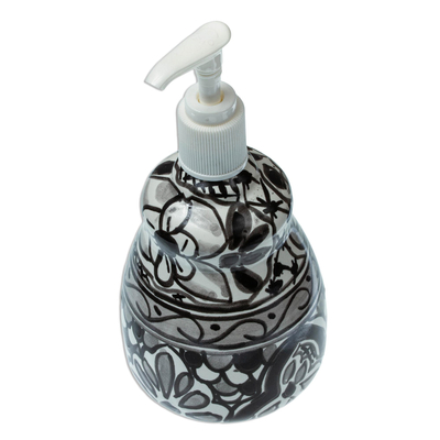 Black and White Ceramic Floral Soap Dispenser