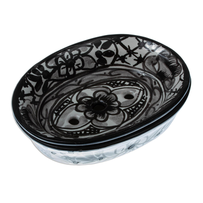 Black and White Ceramic Soap Dish from Mexico