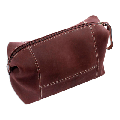 Brown Leather Unisex Toiletry Travel Bag