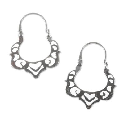Art Nouveau Style Sterling Silver Hoop Earrings