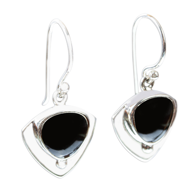 Obsidian and 950 Taxco Silver Earrings