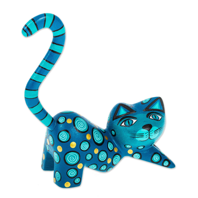 Modern Turquoise Cat Alebrije Sculpture