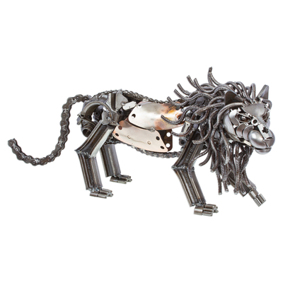 Rustic Recycled Metal Lion Sculpture