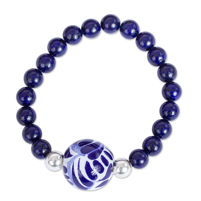 Lapis Lazuli and Ceramic Bead Pendant Bracelet
