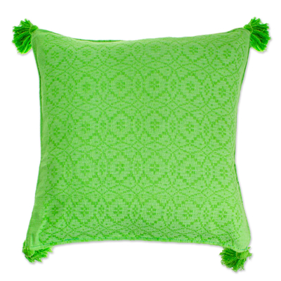 Bright Green Hand Woven Cotton Cushion Cover