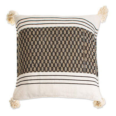 Artisan Crafted Cotton Cushion Cover in White and Black