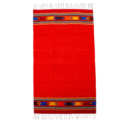 Zapotec Bright Red Wool Rug Hand Loomed in Oaxaca (4x6.5)