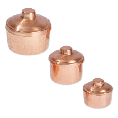 Hand Crafted Small Copper Jars with Lids (Set of 3)