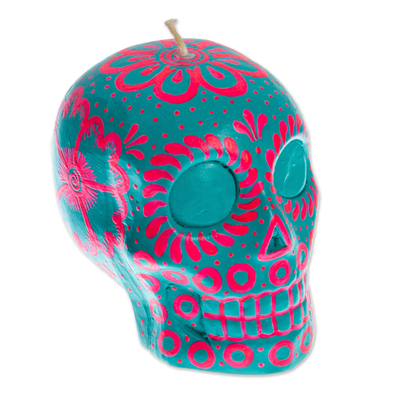 Pink & Turquoise Mexican Day of the Dead Skull Candle