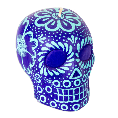 Mexican Purple and Aqua Day of the Dead Skull Candle