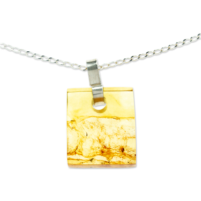 Square Amber Pendant Necklace from Mexico