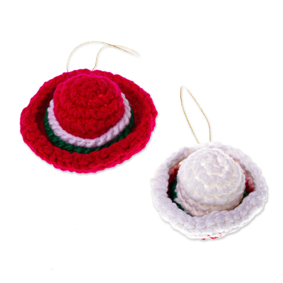 Hand Crocheted Sombrero Christmas Ornaments (Pair)
