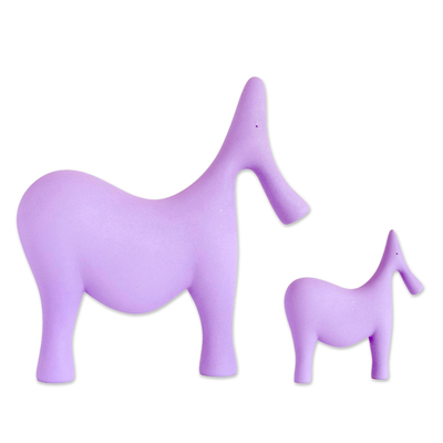 2 Minimalist Purple Resin Dad Elephant and Baby Sculptures