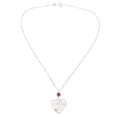 Mexican Filigree Sterling Silver Heart Pendant Necklace