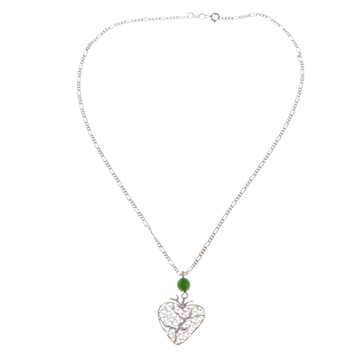 Sterling Silver Filigree Heart Pendant with Agate Bead