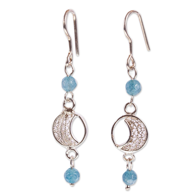 Sterling Silver Filigree Dangle Earrings with Quartz Beads