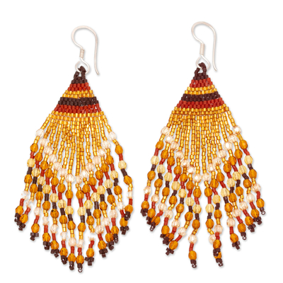 Huichol Golden Brown Beadwork Waterfall Earrings