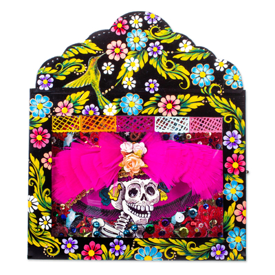 Metal and Glass Catrina Wall Art from Mexico