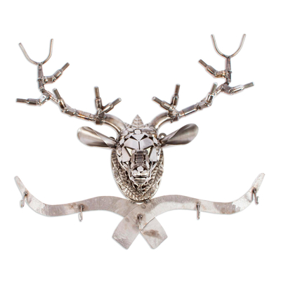 Hand Crafted Recycled Metal Deer Head Key Rack