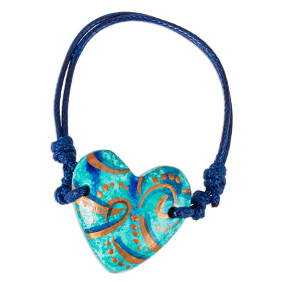 Papier Mache Blue & Aqua Golden Accent Heart Bracelet