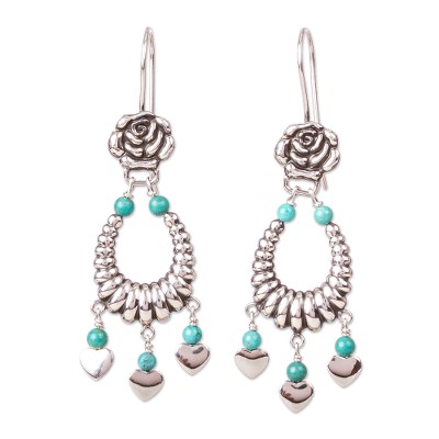 Rose Motif Turquoise Chandelier Earrings
