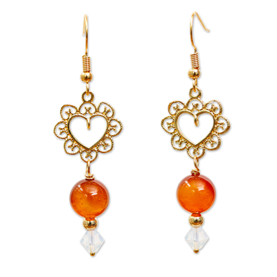 Crystal and Carnelian Gold Plated Earrings