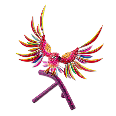 Handmade Red Parrot Alebrije Sculpture from Mexico