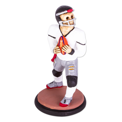 Ceramic Skeleton Football Player Sculpture from Mexico