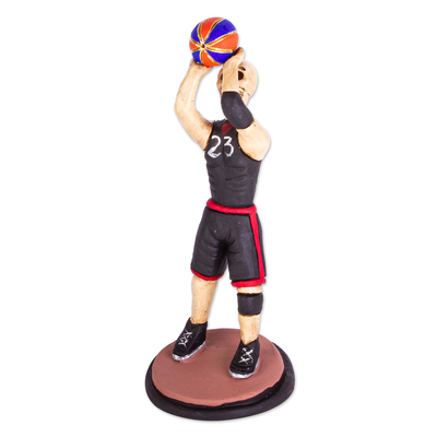 Ceramic Skeleton Basketball Player Sculpture from Mexico