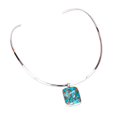 Silver Choker Collar Necklace with Composite Turquoise