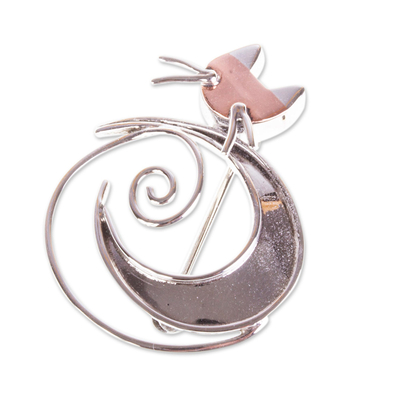 Handmade Taxco Sterling Silver Moon-Cat Brooch Pin