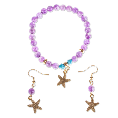 Gold-plated Starfish Bracelet and Earrings Set from Mexico