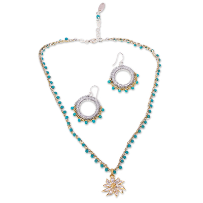 Turquoise Bead Necklace and Earring Set from Mexico